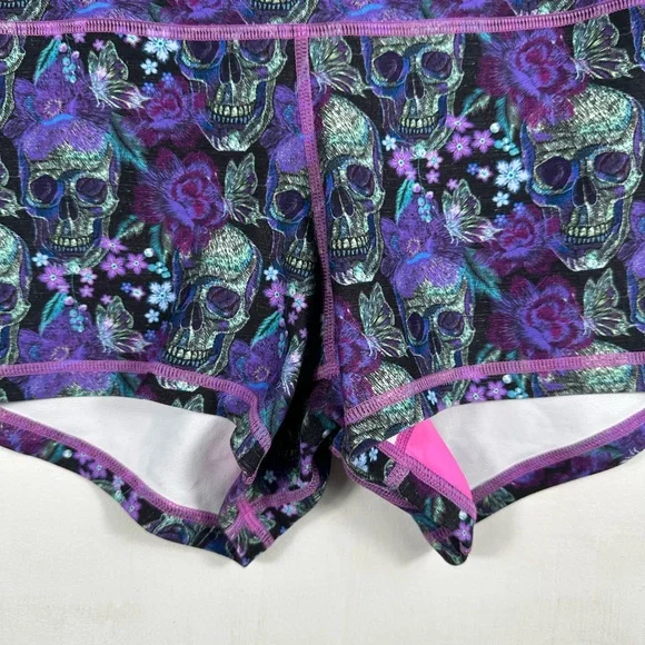 Peachy Athletic Shorts Women’s Large Purple Skull Floral Compression Yoga - Picture 4 of 7
